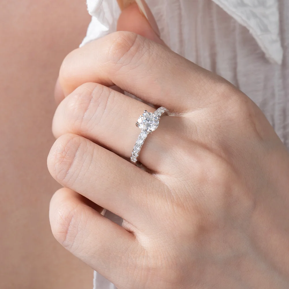 Round Cut Moissanite Diamond White 925 Sterling Silver Classic Engagement Ring