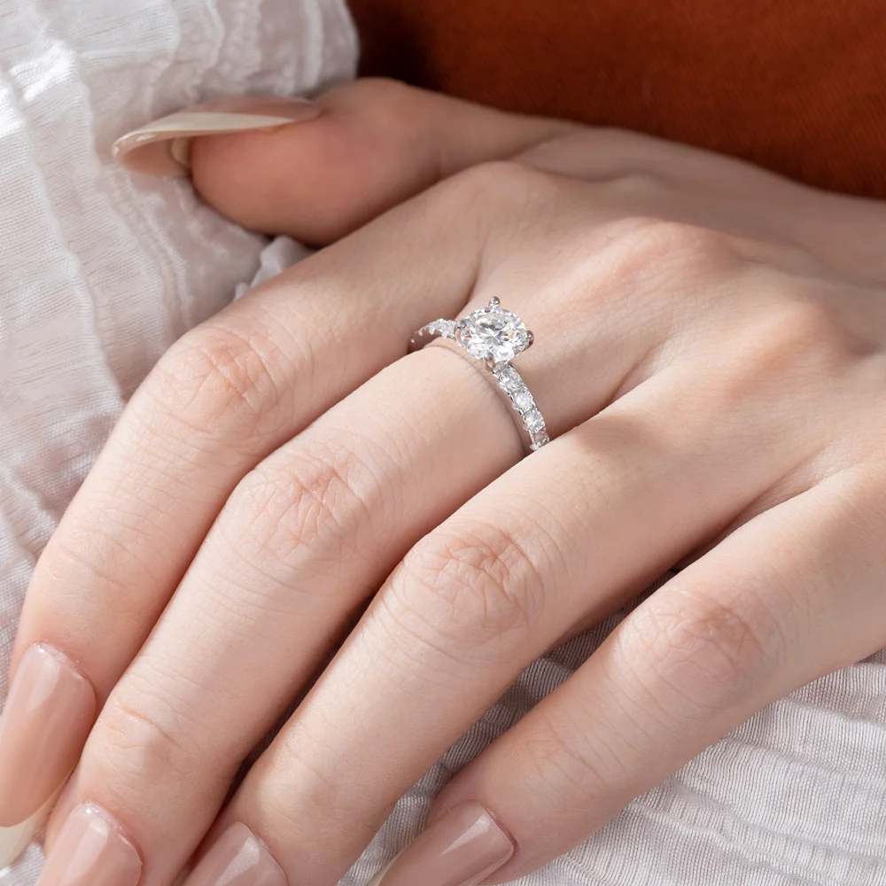 Round Cut Moissanite Diamond White 925 Sterling Silver Classic Engagement Ring