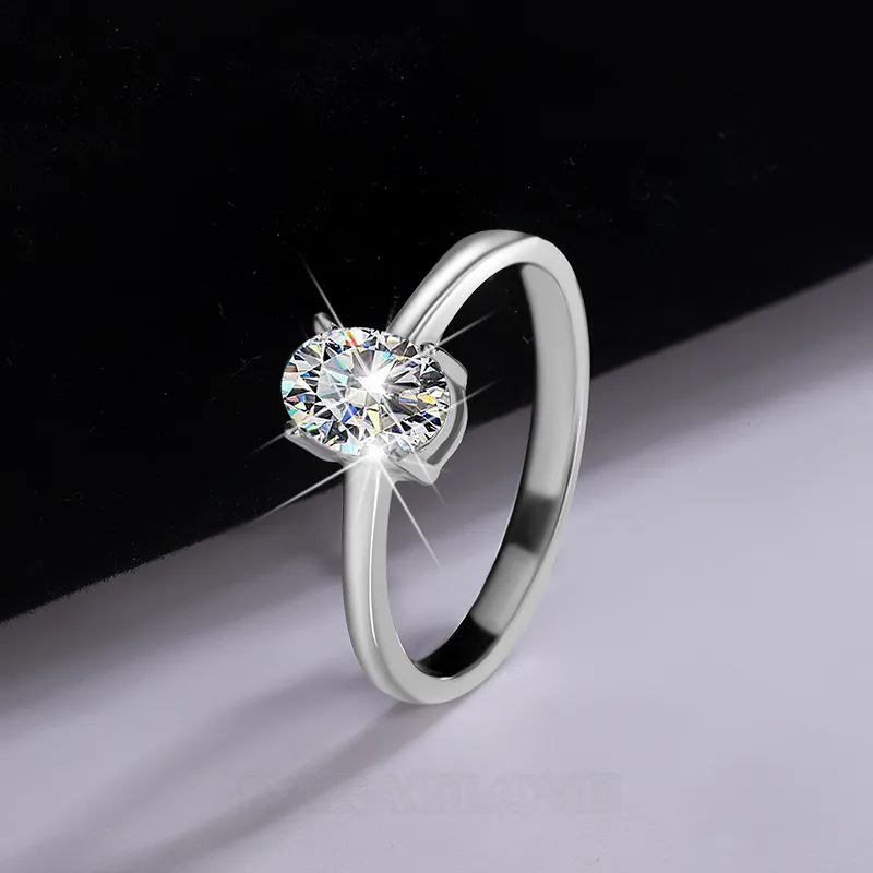 Oval Cut Moissanite Diamond White 925 Sterling Silver Solitaire Engagement Ring