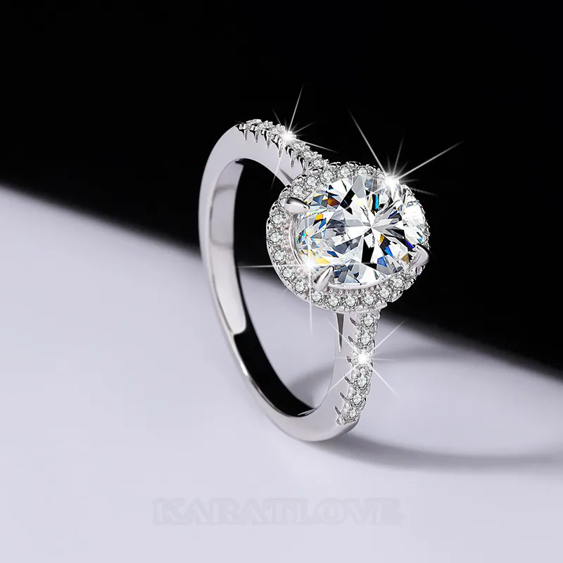 Oval Cut Moissanite Diamond White 925 Sterling Silver Halo Engagement Ring