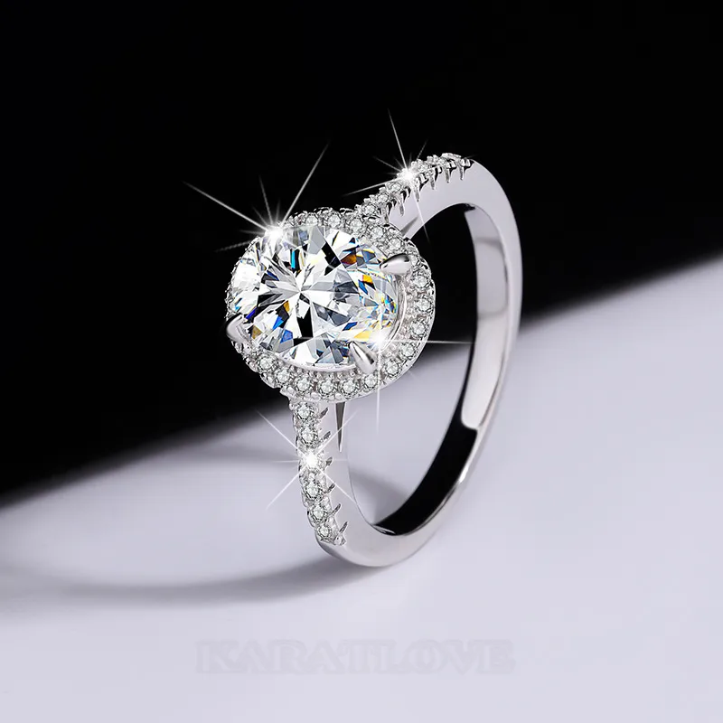 Oval Cut Moissanite Diamond White 925 Sterling Silver Halo Engagement Ring