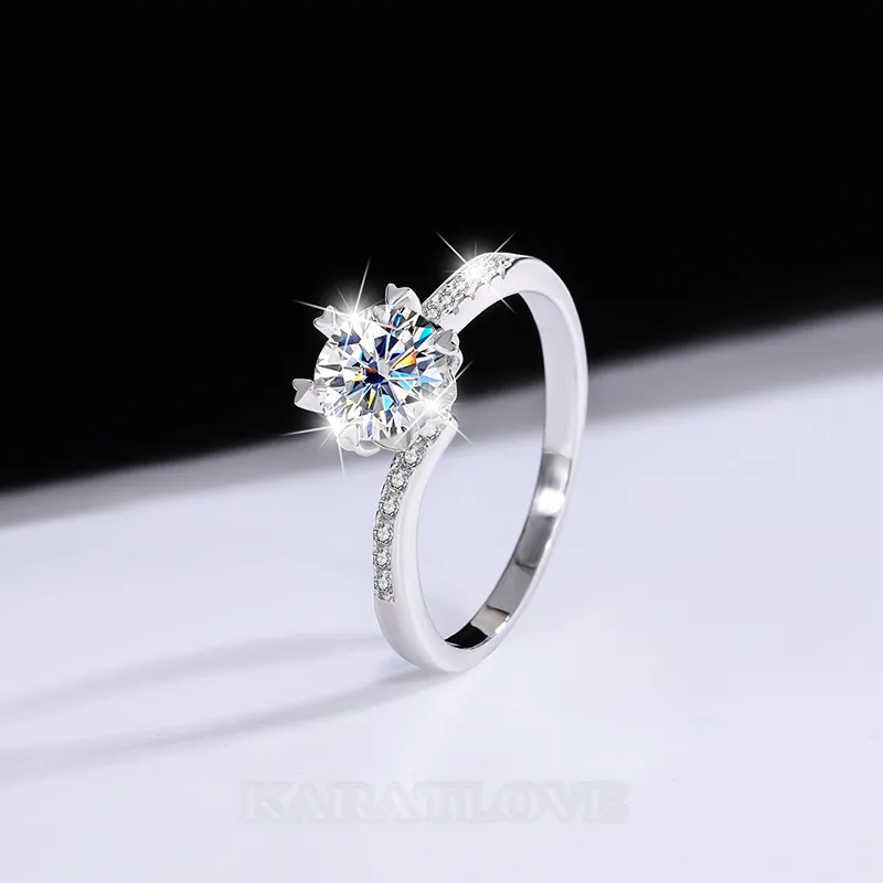 Round Cut Moissanite Diamond White 925 Sterling Silver Classic Engagement Ring