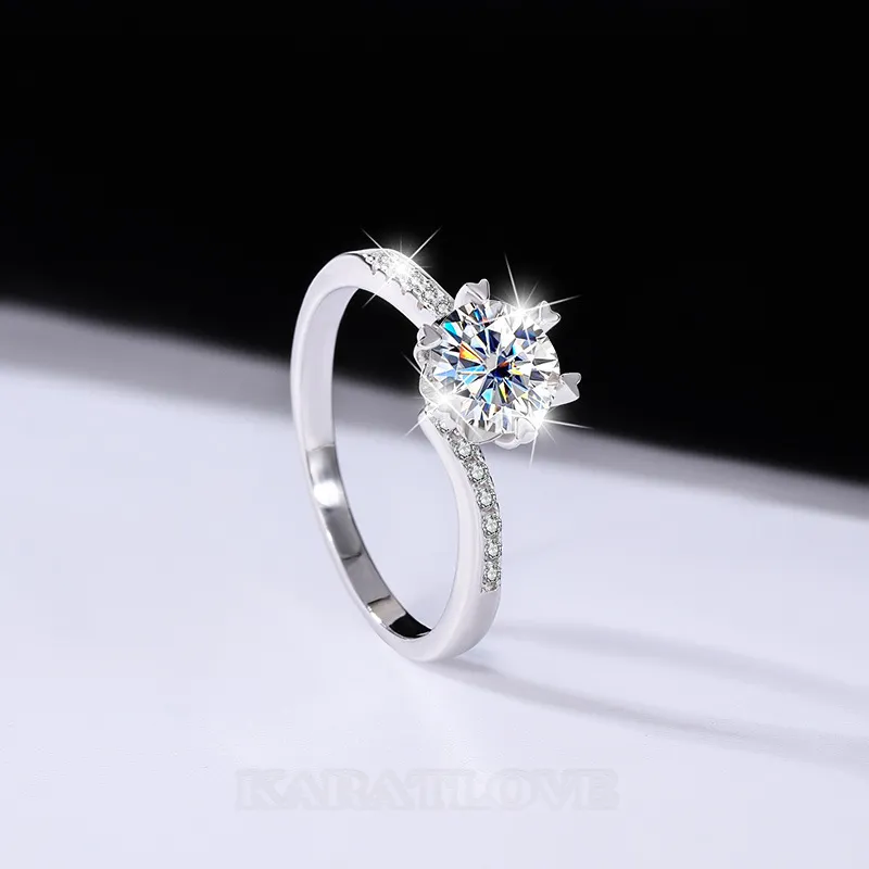 Round Cut Moissanite Diamond White 925 Sterling Silver Classic Engagement Ring