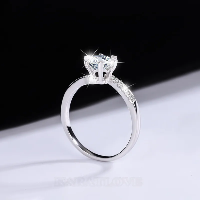 Round Cut Moissanite Diamond White 925 Sterling Silver Classic Engagement Ring