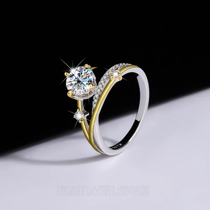 Round Cut Moissanite Diamond White 925 Sterling Silver Art Deco Engagement Ring