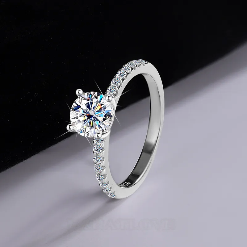 Round Cut Moissanite Diamond White 925 Sterling Silver Classic Engagement Ring