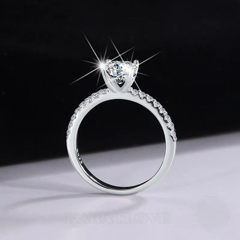 Round Cut Moissanite Diamond White 925 Sterling Silver Classic Engagement Ring