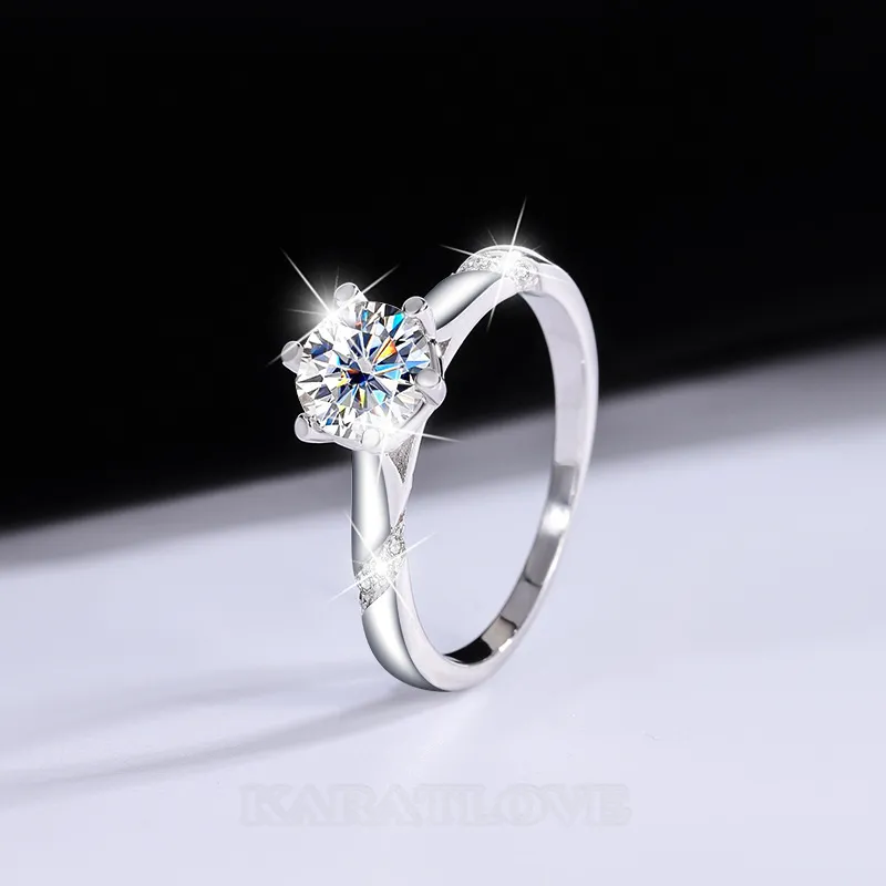 Round Cut Moissanite Diamond White 925 Sterling Silver Classic Engagement Ring