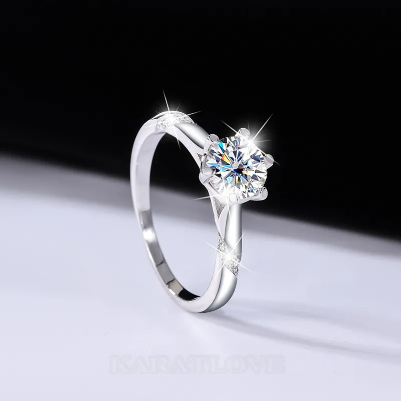 Round Cut Moissanite Diamond White 925 Sterling Silver Classic Engagement Ring