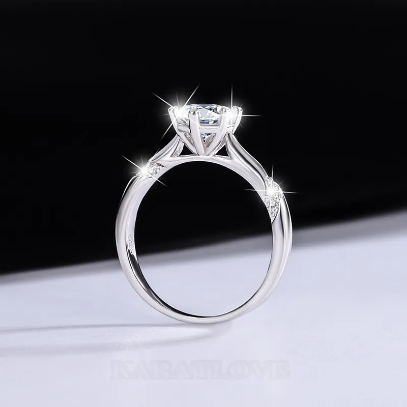 Round Cut Moissanite Diamond White 925 Sterling Silver Classic Engagement Ring
