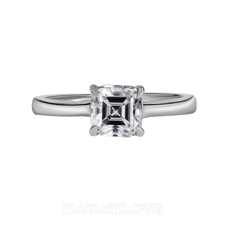 Asscher Cut Moissanite Diamond White 925 Sterling Silver Solitaire Engagement Ring Asscher Cut Moissanite Diamond White 925 Sterling Silver Solitaire Engagement Ring