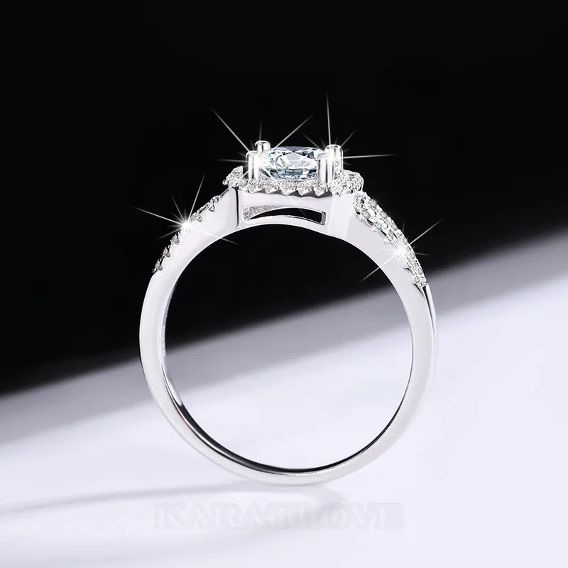 Round Cut Moissanite Diamond White 925 Sterling Silver Halo Engagement Ring