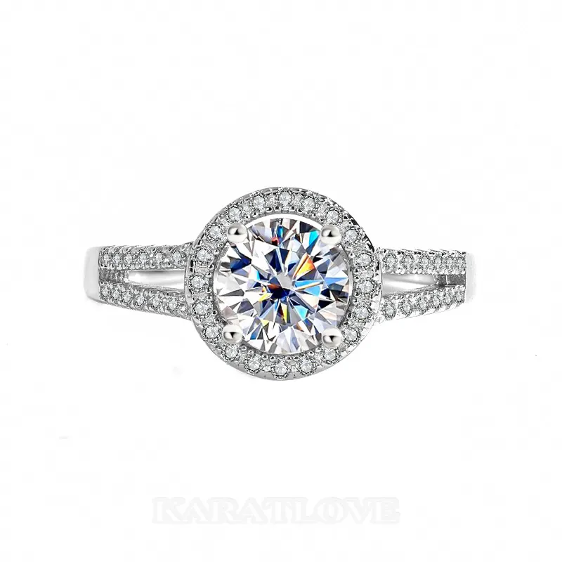 Round Cut Moissanite Diamond White 925 Sterling Silver Halo Engagement Ring Round Cut Moissanite Diamond White 925 Sterling Silver Halo Engagement Ring
