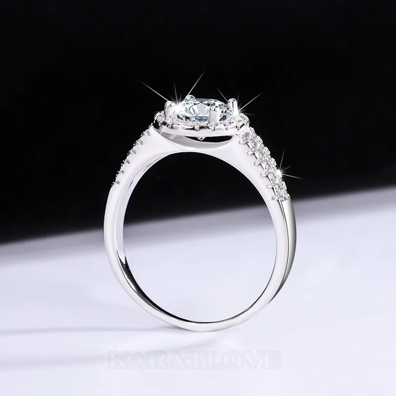 Round Cut Moissanite Diamond White 925 Sterling Silver Halo Engagement Ring