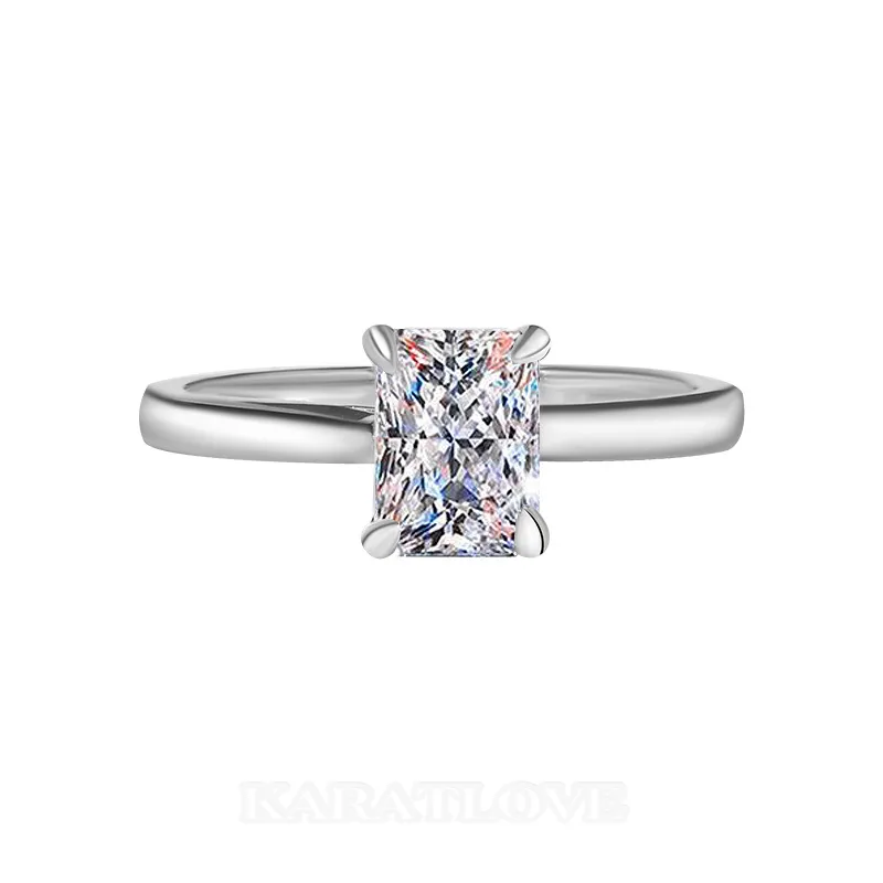 Radiant Cut Moissanite Diamond White 925 Sterling Silver Solitaire Engagement Ring Radiant Cut Moissanite Diamond White 925 Sterling Silver Solitaire Engagement Ring