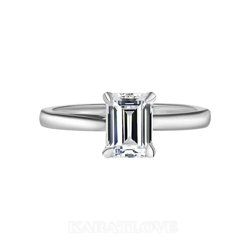 Emerald Cut Moissanite Diamond White 925 Sterling Silver Solitaire Engagement Ring Emerald Cut Moissanite Diamond White 925 Sterling Silver Solitaire Engagement Ring