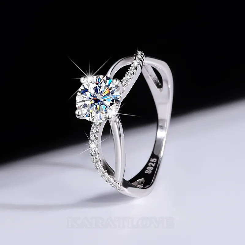 Round Cut Moissanite Diamond White 925 Sterling Silver Art Deco Engagement Ring