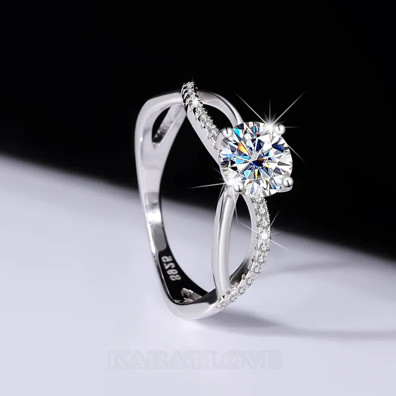 Round Cut Moissanite Diamond White 925 Sterling Silver Art Deco Engagement Ring