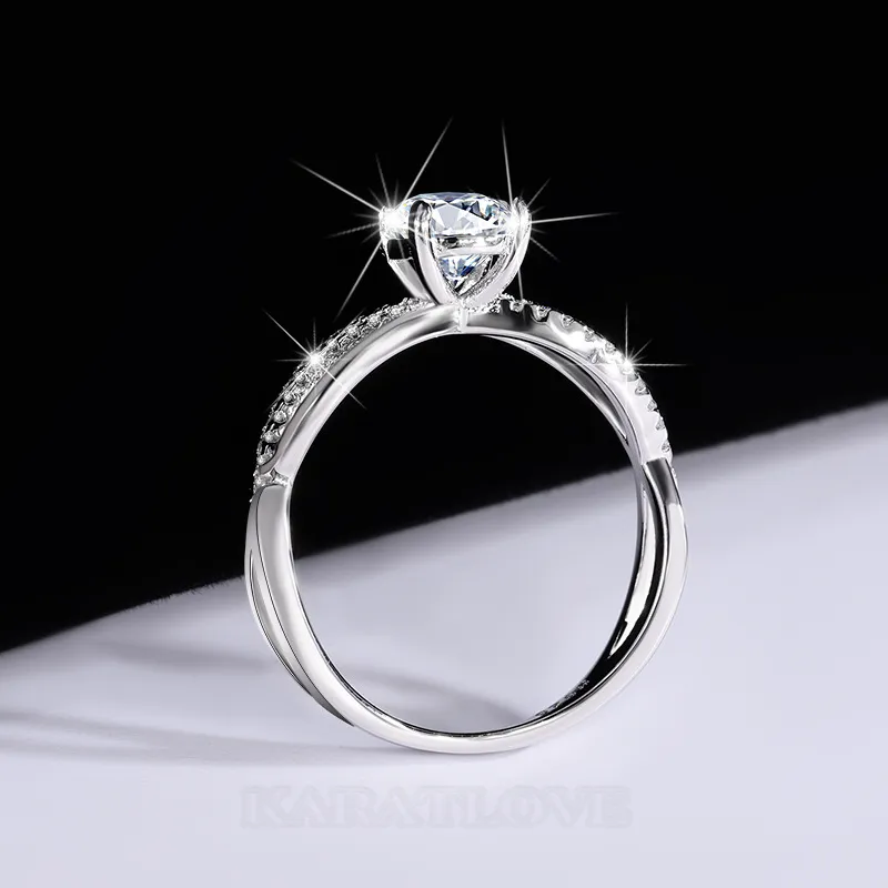 Round Cut Moissanite Diamond White 925 Sterling Silver Art Deco Engagement Ring