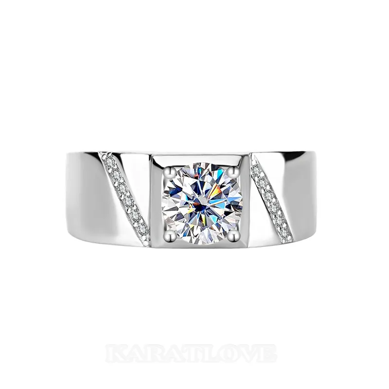 Round Cut Moissanite Diamond White 925 Sterling Silver Men's Ring