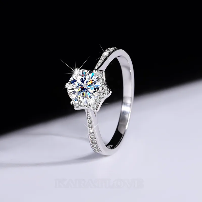Round Cut Moissanite Diamond White 925 Sterling Silver Halo Engagement Ring