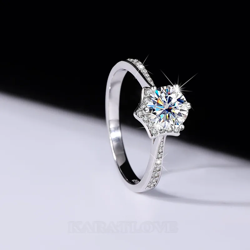 Round Cut Moissanite Diamond White 925 Sterling Silver Halo Engagement Ring