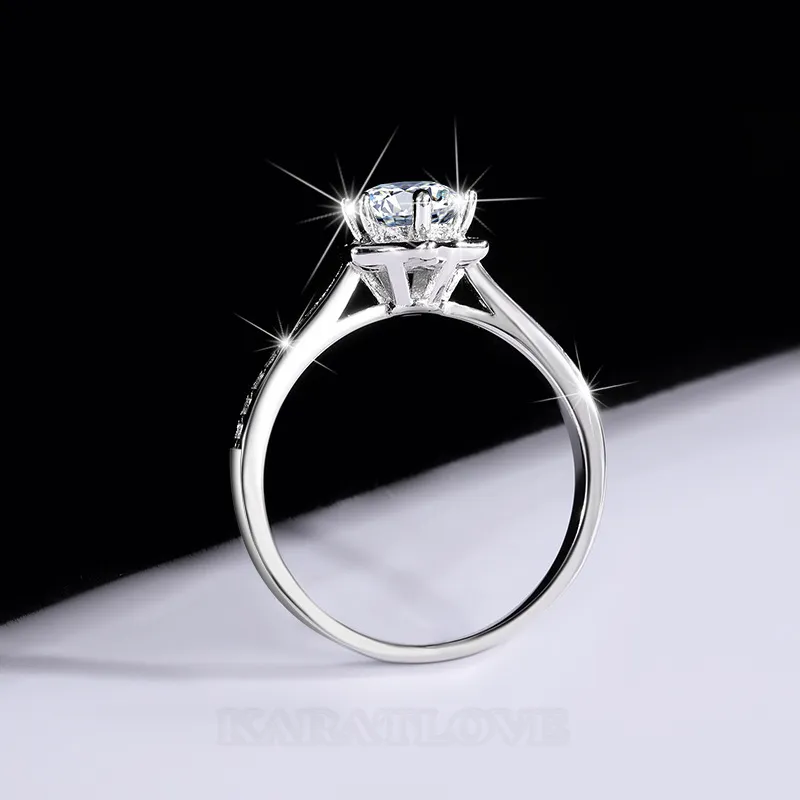 Round Cut Moissanite Diamond White 925 Sterling Silver Halo Engagement Ring