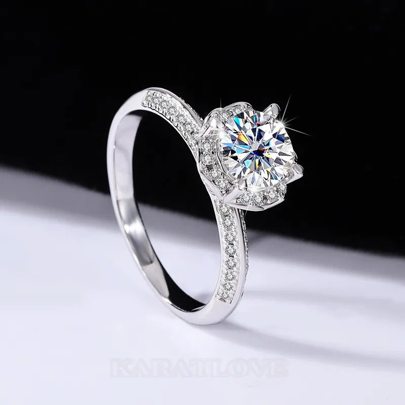 Round Cut Moissanite Diamond White 925 Sterling Silver Halo Engagement Ring
