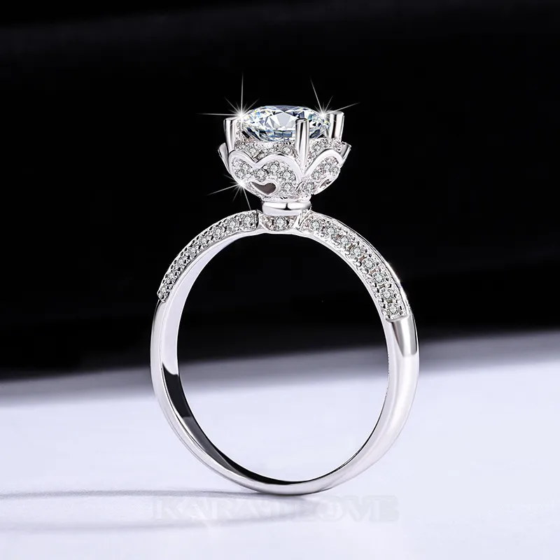 Round Cut Moissanite Diamond White 925 Sterling Silver Halo Engagement Ring