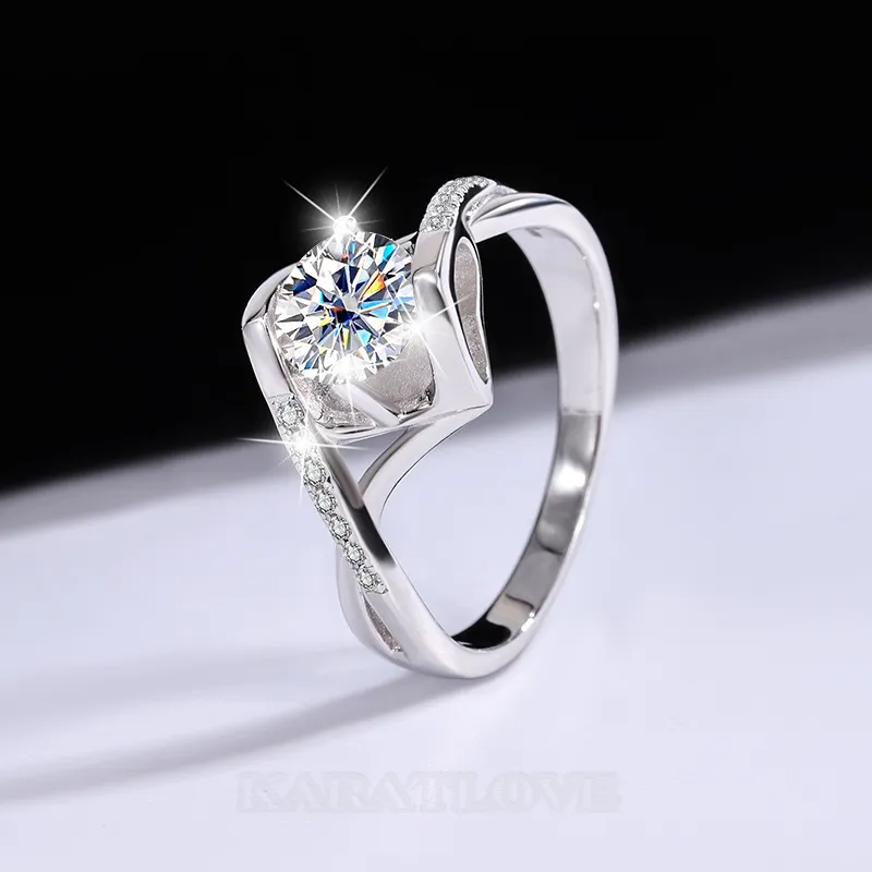 Round Cut Moissanite Diamond White 925 Sterling Silver Art Deco Engagement Ring