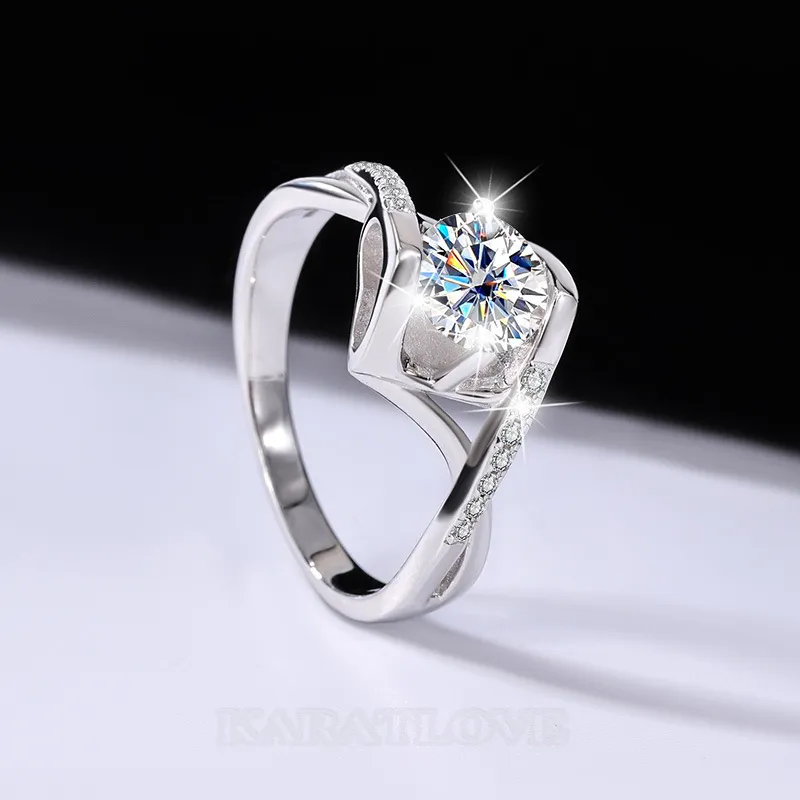 Round Cut Moissanite Diamond White 925 Sterling Silver Art Deco Engagement Ring