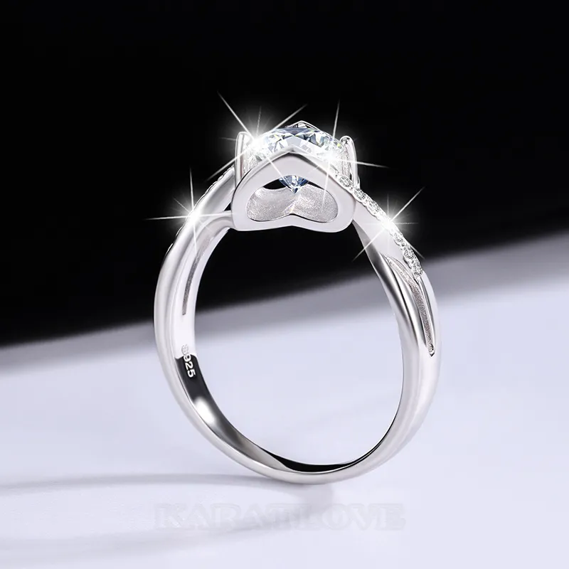 Round Cut Moissanite Diamond White 925 Sterling Silver Art Deco Engagement Ring