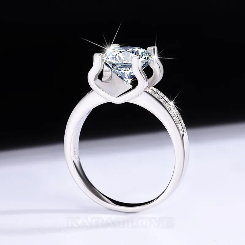 Round Cut Moissanite Diamond White 925 Sterling Silver Classic Engagement Ring