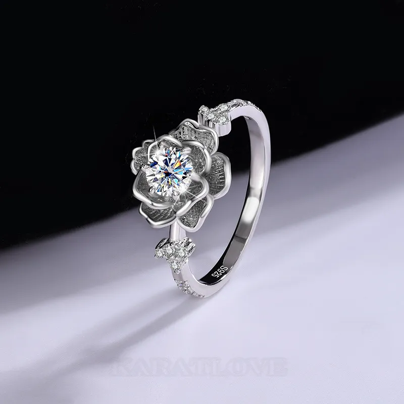 Round Cut Moissanite Diamond White 925 Sterling Silver Art Deco Engagement Ring