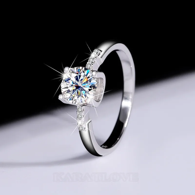 Round Cut Moissanite Diamond White 925 Sterling Silver Classic Engagement Ring