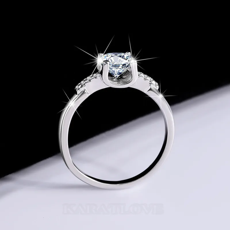 Round Cut Moissanite Diamond White 925 Sterling Silver Classic Engagement Ring