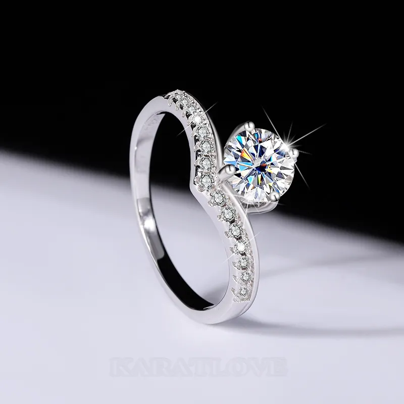 Round Cut Moissanite Diamond White 925 Sterling Silver Classic Engagement Ring