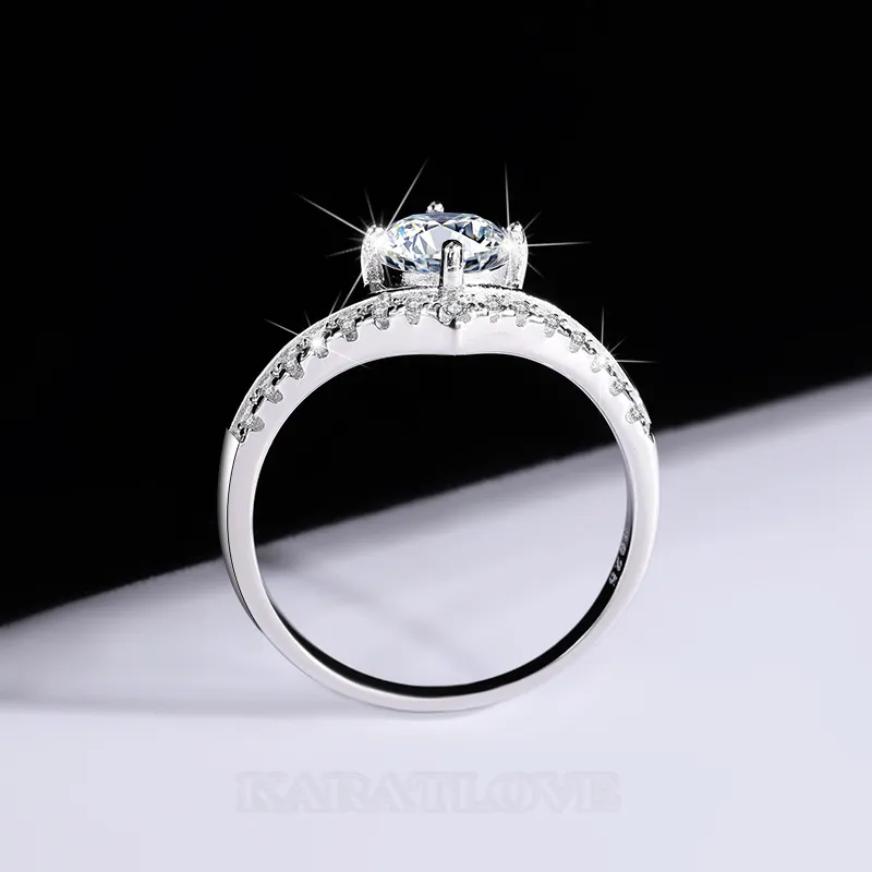 Round Cut Moissanite Diamond White 925 Sterling Silver Classic Engagement Ring
