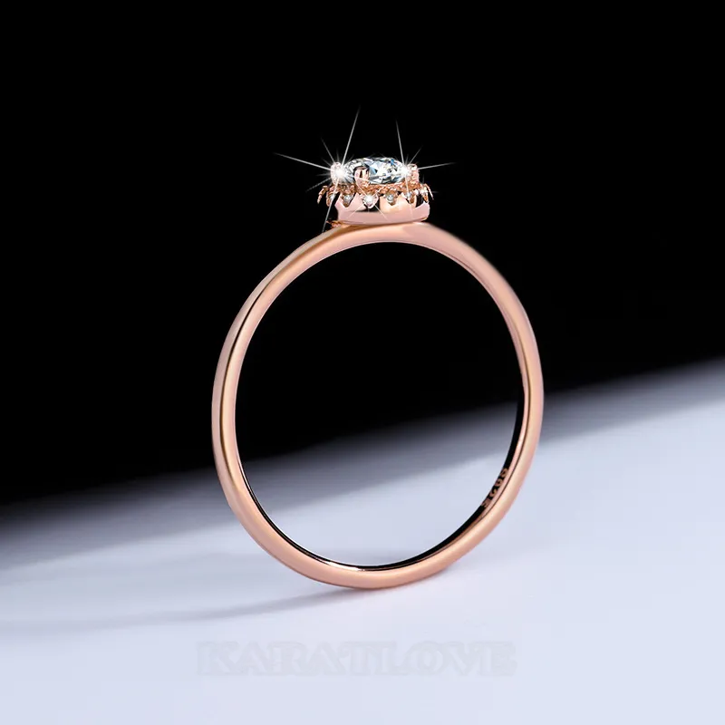 Round Cut Moissanite Diamond White Rose Gold 925 Sterling Silver Halo Engagement Ring