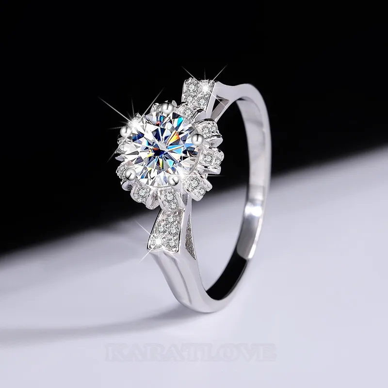 Round Cut Moissanite Diamond White 925 Sterling Silver Halo Engagement Ring