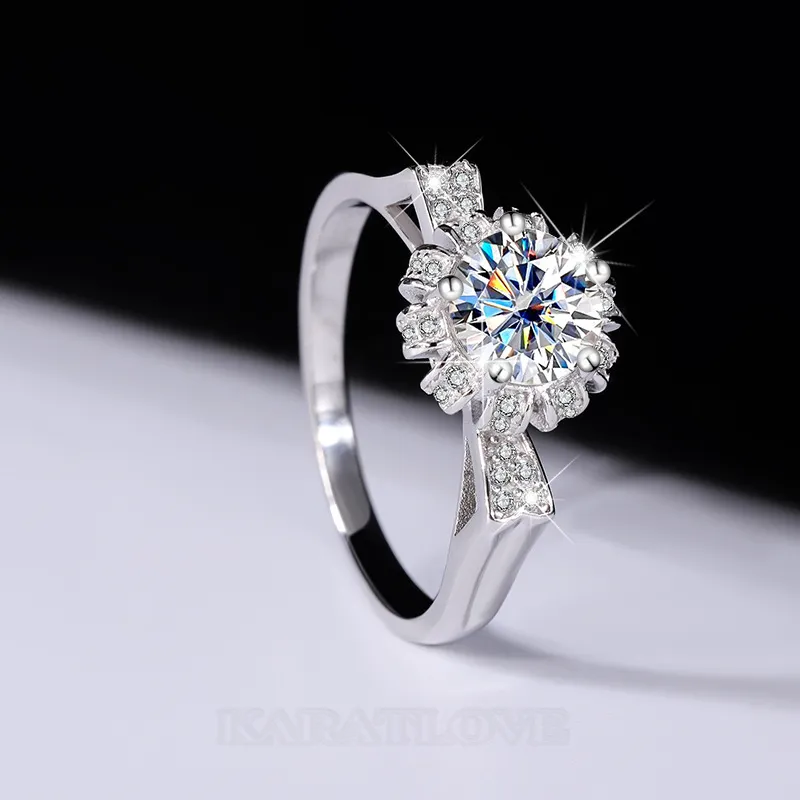 Round Cut Moissanite Diamond White 925 Sterling Silver Halo Engagement Ring
