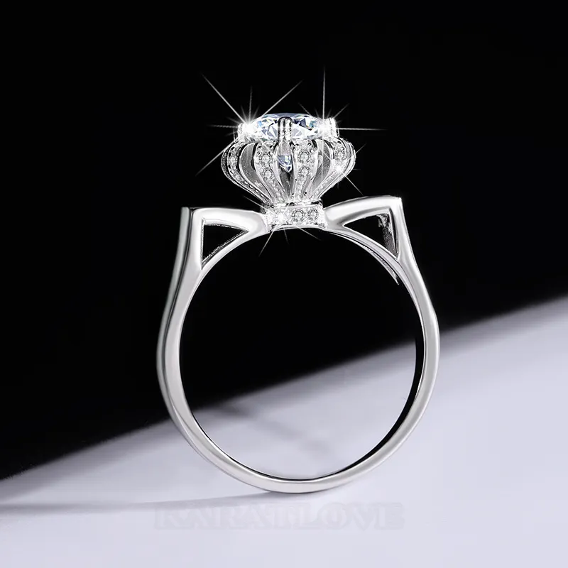 Round Cut Moissanite Diamond White 925 Sterling Silver Halo Engagement Ring