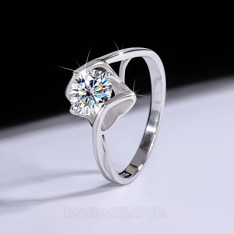 Round Cut Moissanite Diamond White 925 Sterling Silver Solitaire Engagement Ring