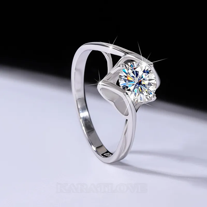 Round Cut Moissanite Diamond White 925 Sterling Silver Solitaire Engagement Ring