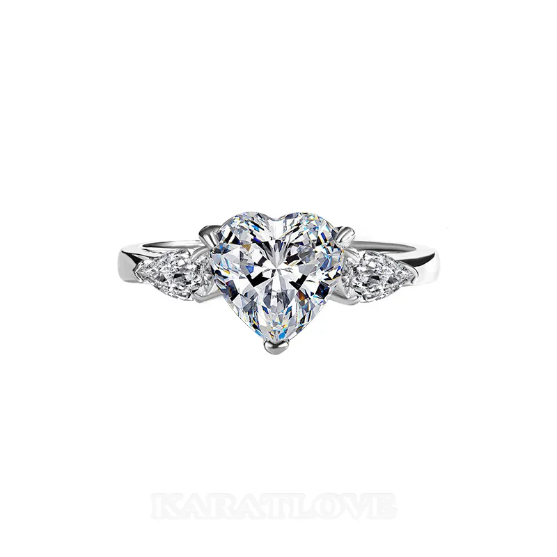 Heart Cut Moissanite Diamond White 925 Sterling Silver 3-Stone Engagement Ring Heart Cut Moissanite Diamond White 925 Sterling Silver 3-Stone Engagement Ring