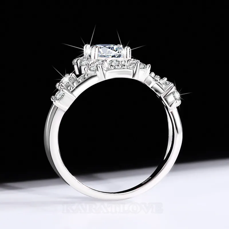 Round Cut Moissanite Diamond White 925 Sterling Silver Halo Engagement Ring