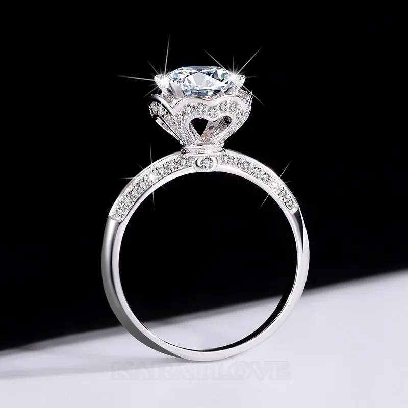 Round Cut Moissanite Diamond White 925 Sterling Silver Halo Engagement Ring