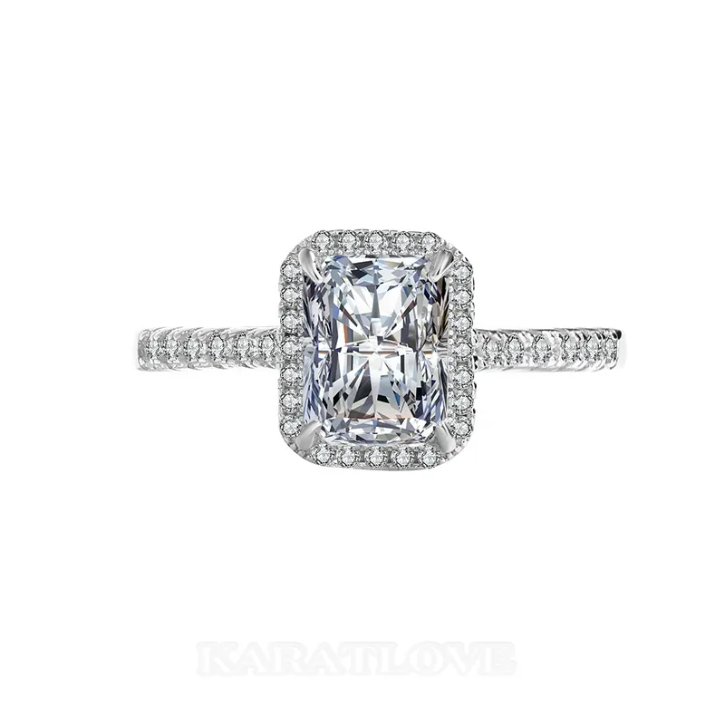 Radiant Cut Moissanite Diamond White 925 Sterling Silver Halo Engagement Ring Radiant Cut Moissanite Diamond White 925 Sterling Silver Halo Engagement Ring