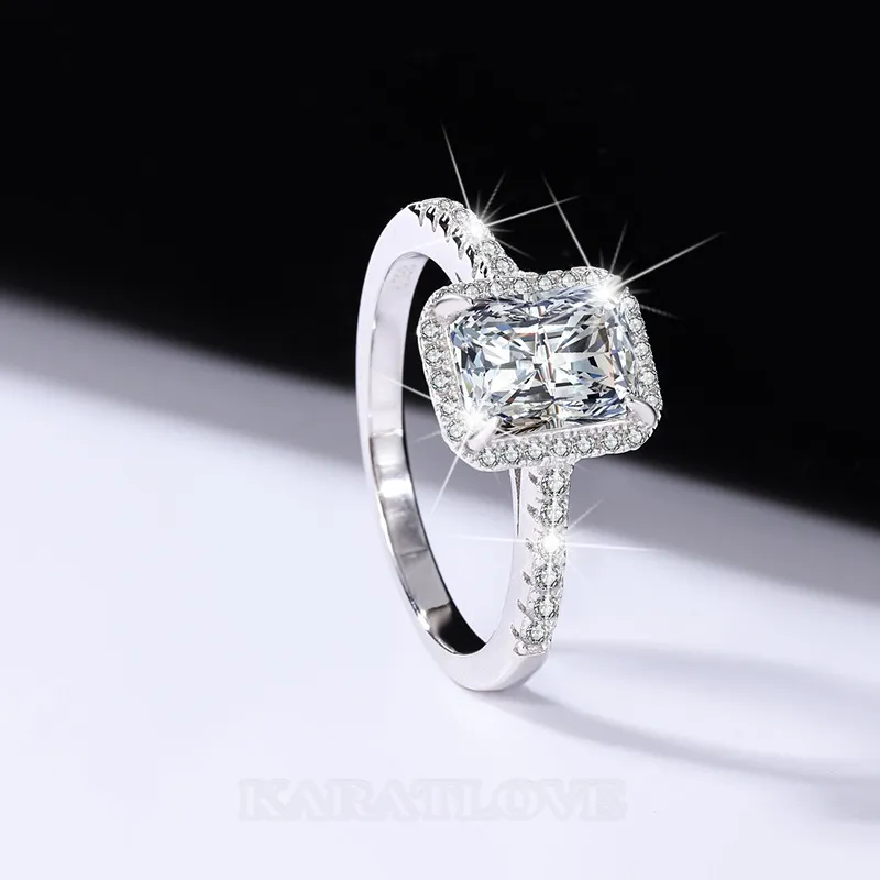 Radiant Cut Moissanite Diamond White 925 Sterling Silver Halo Engagement Ring