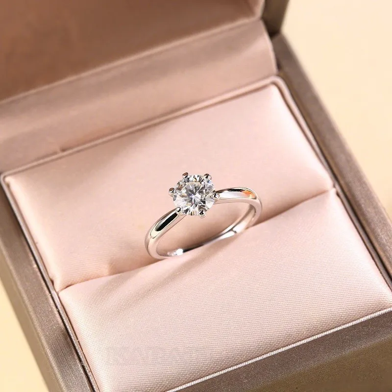 Round Cut Moissanite Diamond White 925 Sterling Silver Adjustable Size Solitaire Engagement Ring Round Cut Moissanite Diamond White 925 Sterling Silver Adjustable Size Solitaire Engagement Ring
